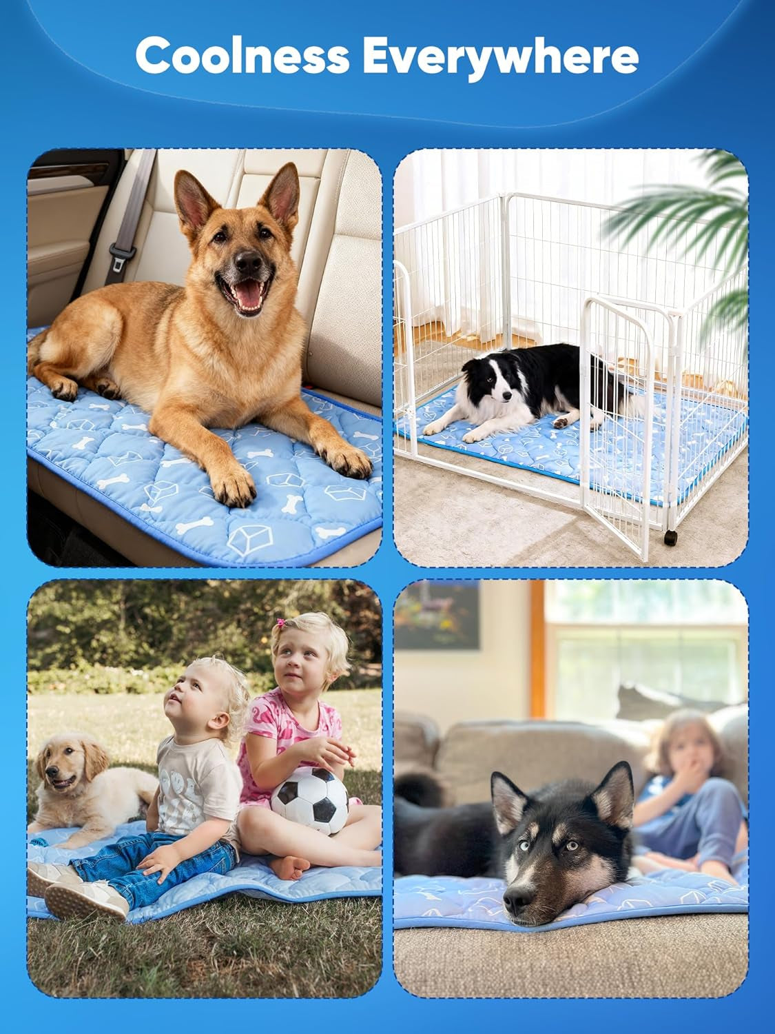 Dog Cooling Mat 2.0, Ocean Blue,24" X 18" Thick & Durable Cooling Ma for Dogs&Cats, Long-Lasting Cool with Waterproof & Color-Changing Arc-Chill Tech (Q-Max>0.5) Washable& Non-Toxic