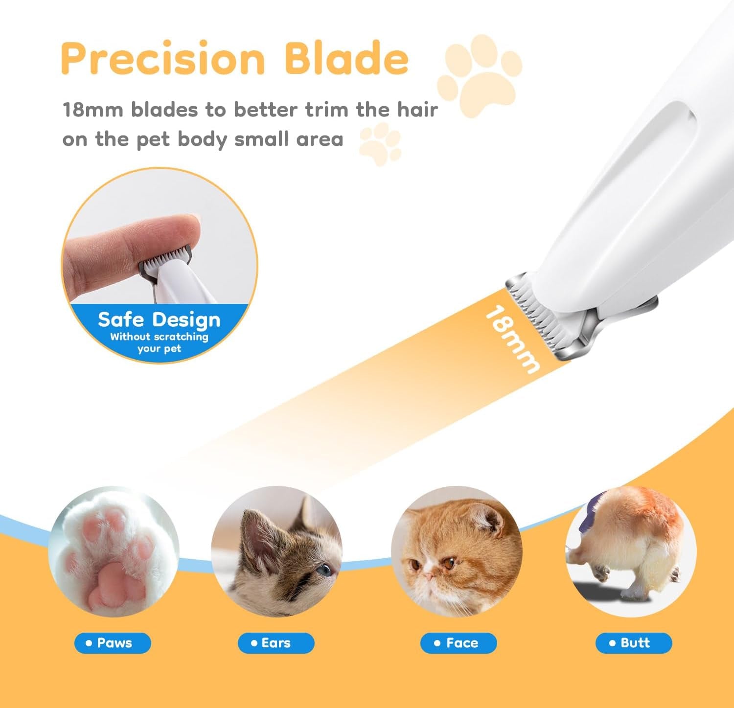 Pet Micro Precision Trimmer, Multifunctional Pet Hair Trimmer Waterproof Rechargeable Shaver with LED Light for Paws Eyes Ears Face Buttocks for Small Dogs and Cats，50Db Quiet Shave.
