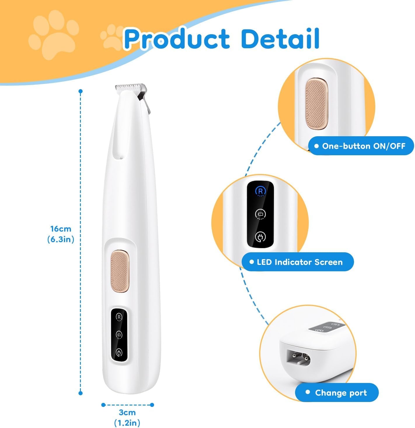 Pet Micro Precision Trimmer, Multifunctional Pet Hair Trimmer Waterproof Rechargeable Shaver with LED Light for Paws Eyes Ears Face Buttocks for Small Dogs and Cats，50Db Quiet Shave.