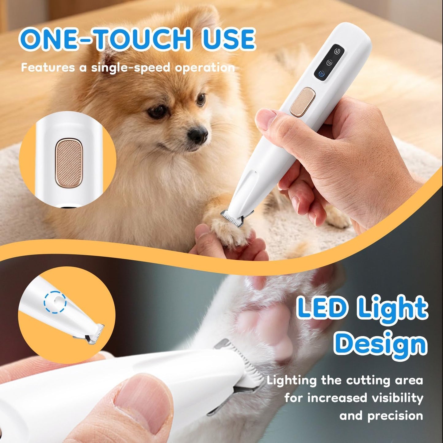 Pet Micro Precision Trimmer, Multifunctional Pet Hair Trimmer Waterproof Rechargeable Shaver with LED Light for Paws Eyes Ears Face Buttocks for Small Dogs and Cats，50Db Quiet Shave.