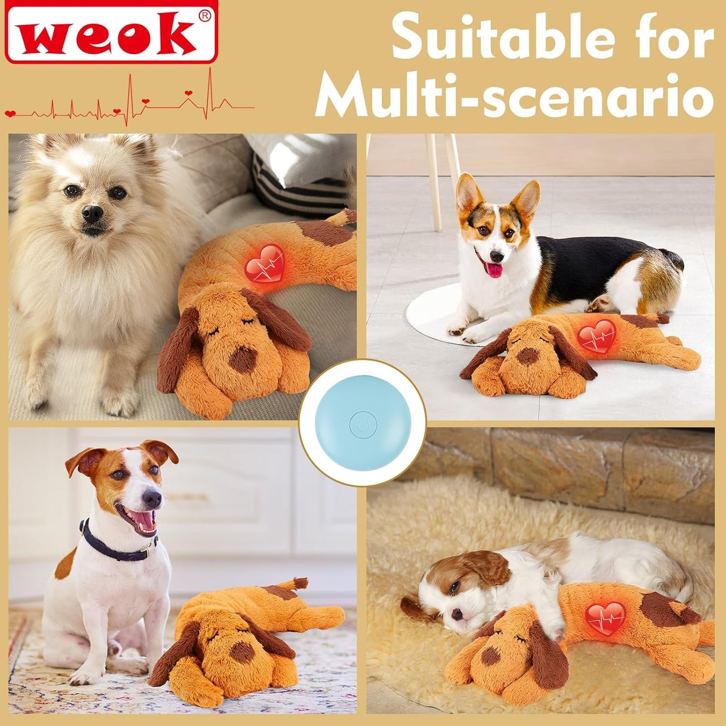 Heartbeat Puppy Toy, Comfort Cuddler Pillow, Dog Anxiety Relief Calming Aid,Heartbeat Stuffed Toy for Dogs,Puppy Heartbeat Toy Sleep Aid,Dog Heartbeat Toy for Pet