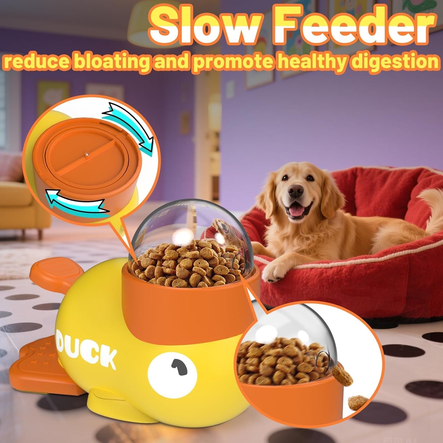 Interactive Dog Treat Dispenser Toy & Slow Feeder Dog Bowls - Duck-Shaped Puzzle Toy for Mental Stimulation, Adjustable Food Outlet for Small to Medium Cats and Dogs