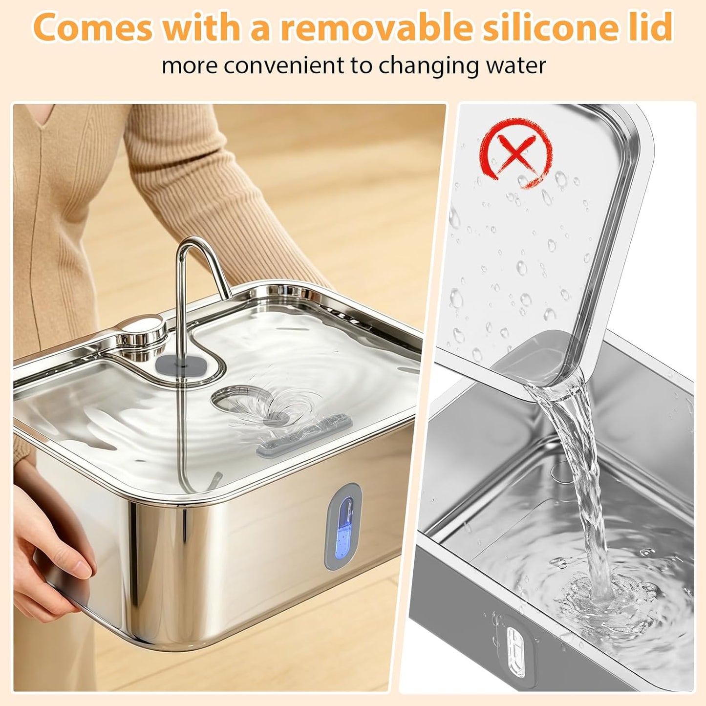 Dog Water Fountion for Large Dogs,15L/4 Gal Stainless Steel Automatic Pet Water Dispenser,Ultra Quiet Dog Fountain Water Bowl with Water Level Window & LED Light, Include 1Set Filter