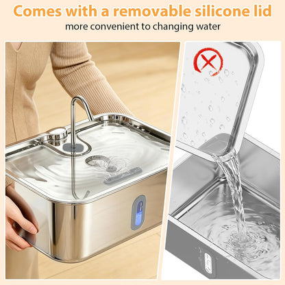 Dog Water Fountion for Large Dogs,15L/4 Gal Stainless Steel Automatic Pet Water Dispenser,Ultra Quiet Dog Fountain Water Bowl with Water Level Window & LED Light, Include 1Set Filter