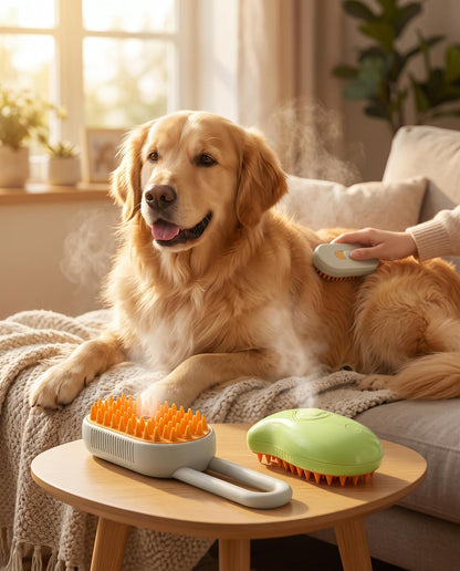 Revolutionary 3-in-1 Cat and Dog Grooming Brush with Steam Spray – Effortlessly Remove Hair and Pamper Your Pet!
