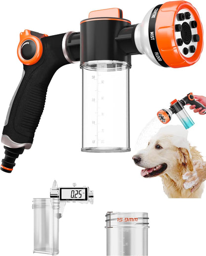 Transform Bath Time with Our Premium 8-Pattern Dog Washing Hose Attachment – Effortless Control, Built-In Soap Dispenser, and Leak-Proof Design!