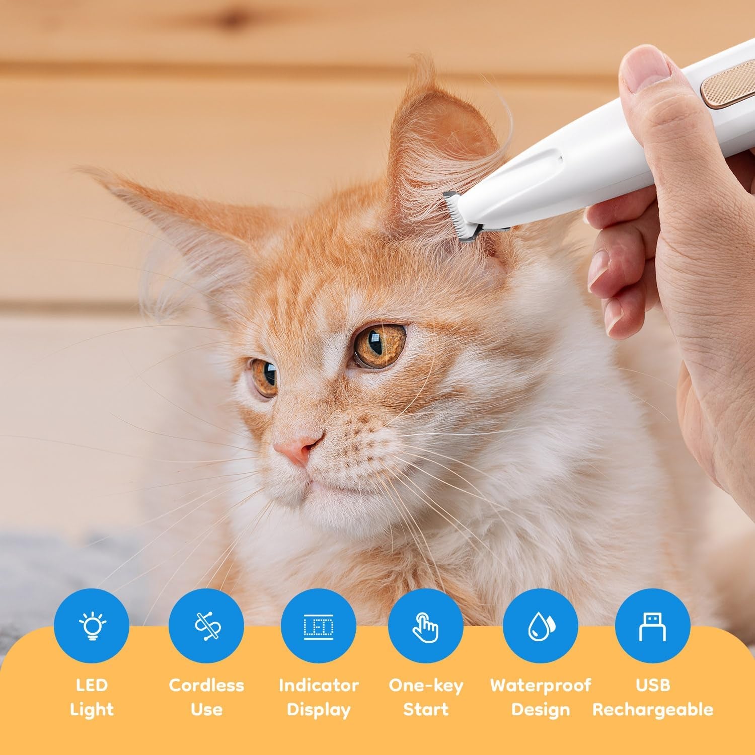 Pet Micro Precision Trimmer, Multifunctional Pet Hair Trimmer Waterproof Rechargeable Shaver with LED Light for Paws Eyes Ears Face Buttocks for Small Dogs and Cats，50Db Quiet Shave.
