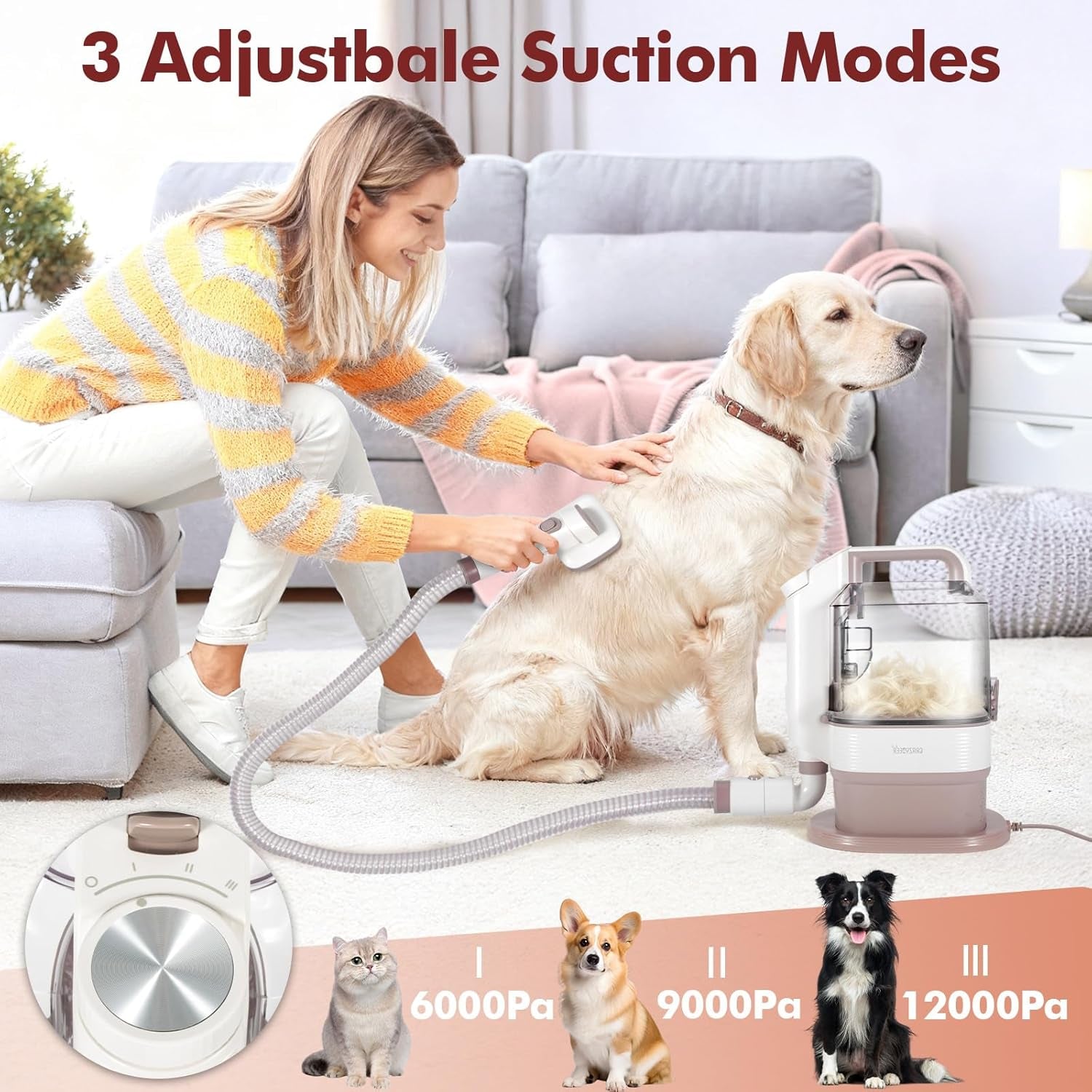 Ultimate Dog Grooming Kit: 3.2L Pet Grooming Vacuum with 12,000Pa Suction Power & 5 Essential Tools for Effortless Grooming