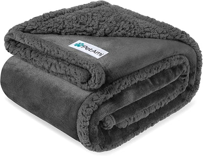 Manta Reversible Impermeable Definitiva para Perros - Manta de Sherpa de Lujo para Mascotas para Sofá y Cama, Suave y Lavable, Ideal para Perros Grandes y Gatos, Gris 90x90