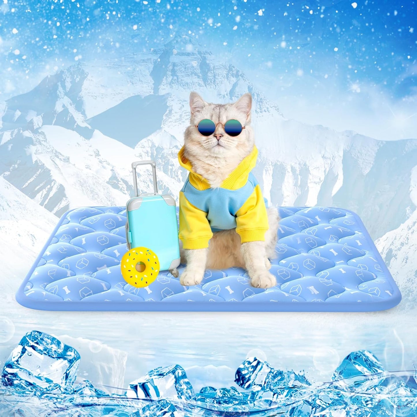 Ultimate Comfort for Your Pet: Premium Ocean Blue Cooling Mat with Color-Changing Technology (24" x 18") - Durable, Waterproof & Perfect for Hot Days