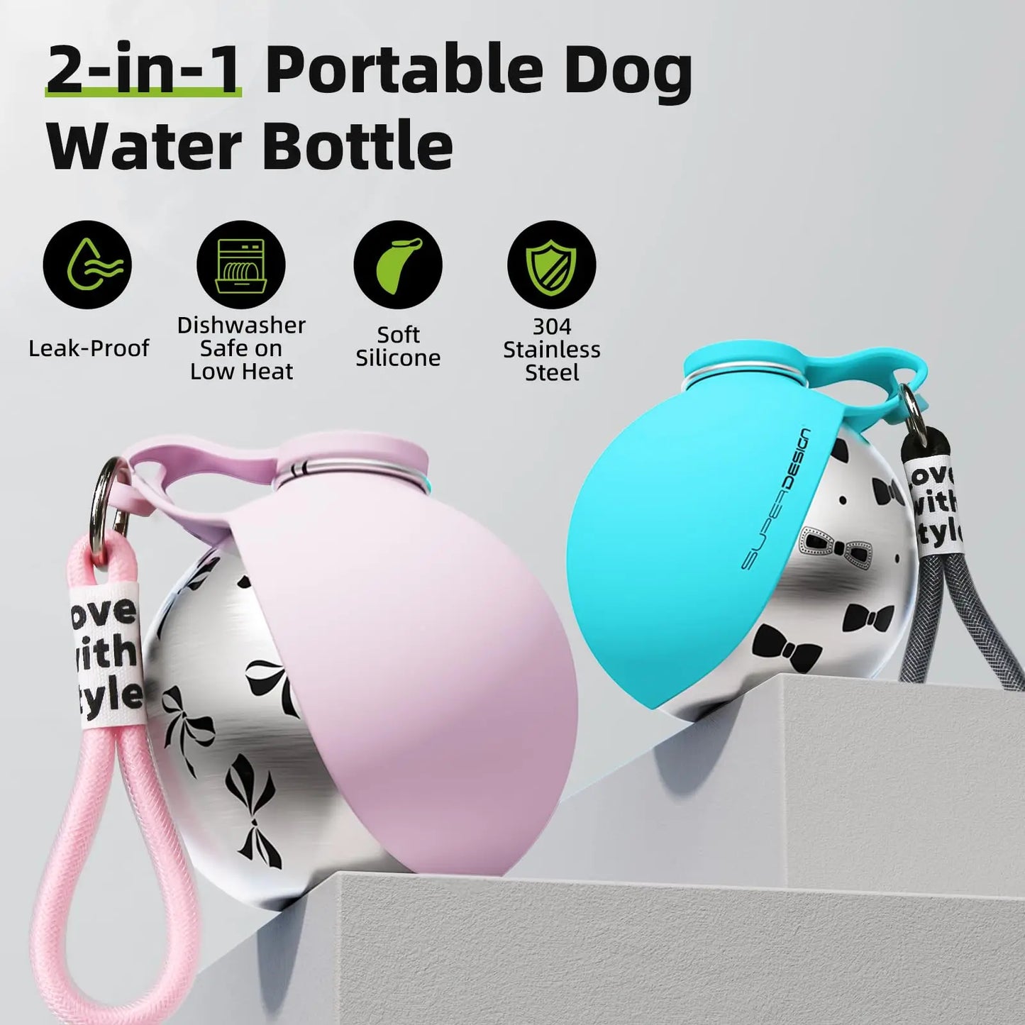 Stay Hydrated on the Go: The Ultimate 2-In-1 Portable Dog Water Bottle for Small Dogs - Leak-Proof, Compact, and Stylish Stainless Steel & Silicone Design