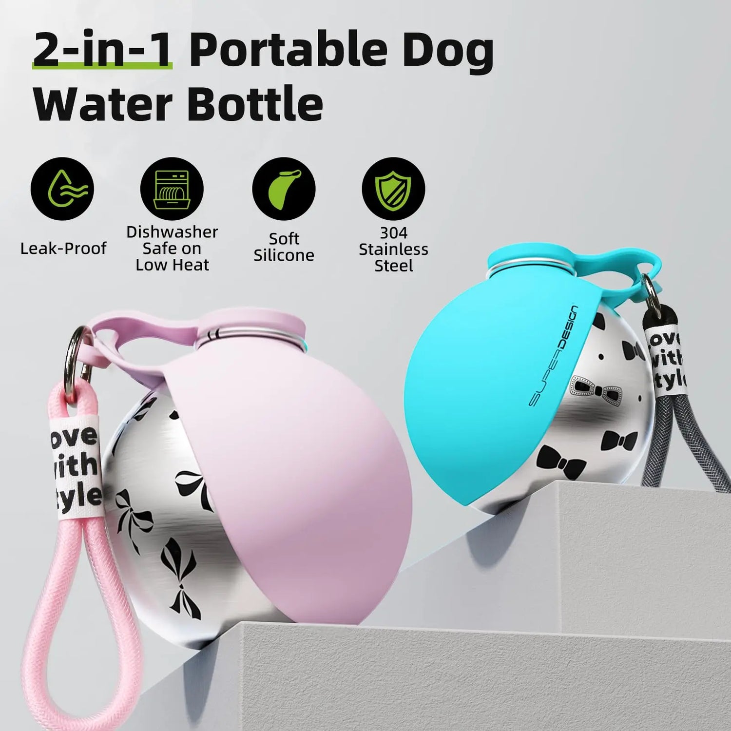 Stay Hydrated on the Go: The Ultimate 2-In-1 Portable Dog Water Bottle for Small Dogs - Leak-Proof, Compact, and Stylish Stainless Steel & Silicone Design