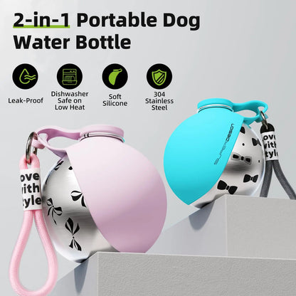Stay Hydrated on the Go: The Ultimate 2-In-1 Portable Dog Water Bottle for Small Dogs - Leak-Proof, Compact, and Stylish Stainless Steel & Silicone Design