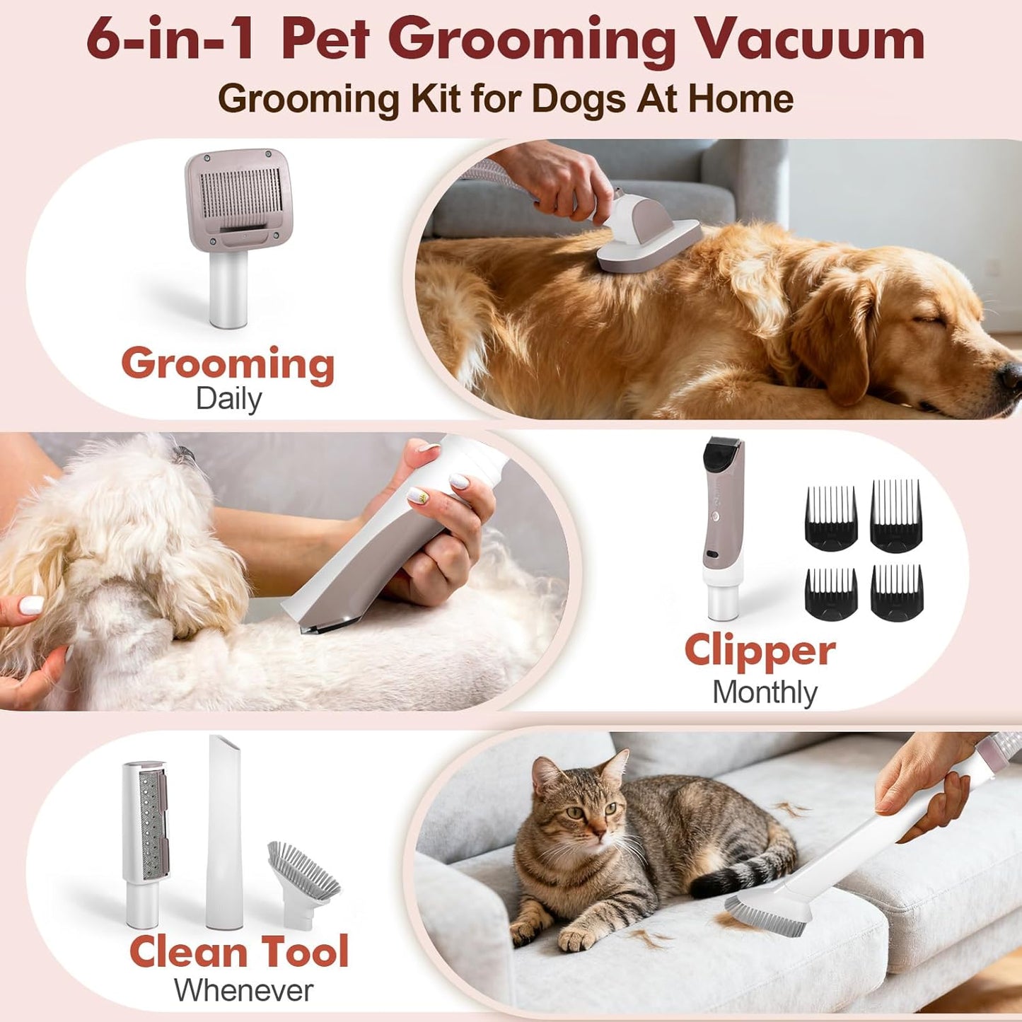 Ultimate Dog Grooming Kit: 3.2L Pet Grooming Vacuum with 12,000Pa Suction Power & 5 Essential Tools for Effortless Grooming