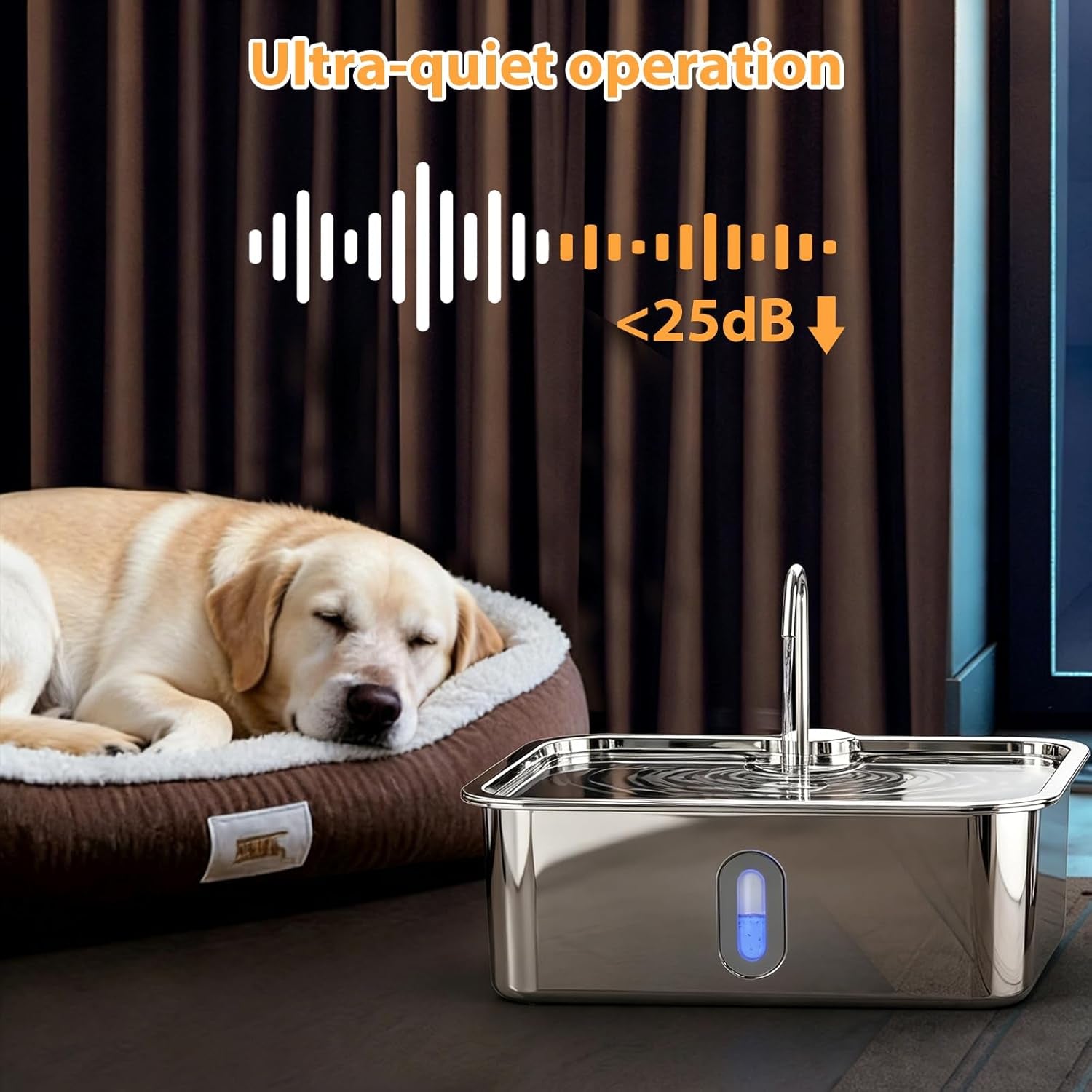 Dog Water Fountion for Large Dogs,15L/4 Gal Stainless Steel Automatic Pet Water Dispenser,Ultra Quiet Dog Fountain Water Bowl with Water Level Window & LED Light, Include 1Set Filter