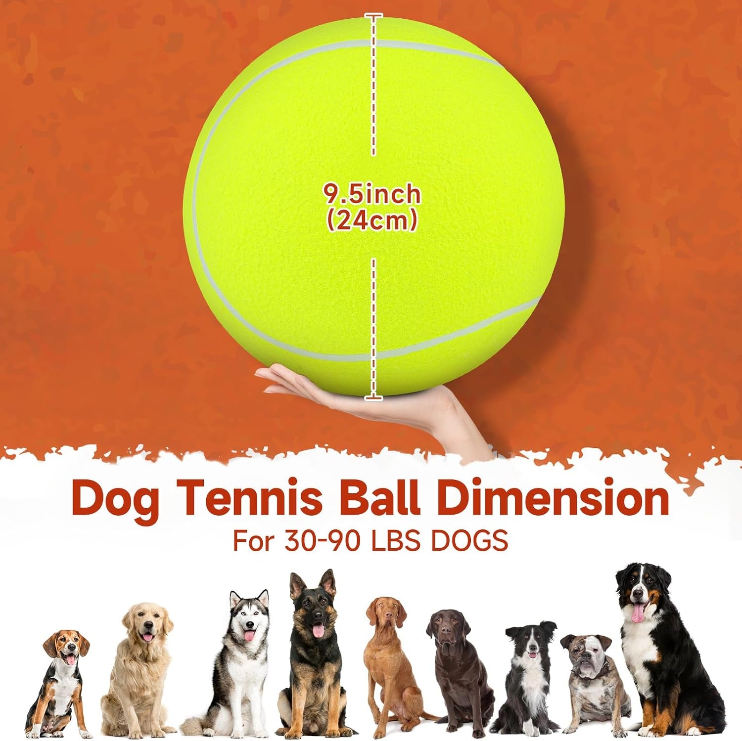 Giant Large Tennis Ball for Dogs: 9.5" Premium Balls for Dog for Outdoor Play Chasing, Big Tennis Ball Dogs Toy, Tennis Ball for Small Medium Large Dogs, Pet Ball Birthday, Yellow
