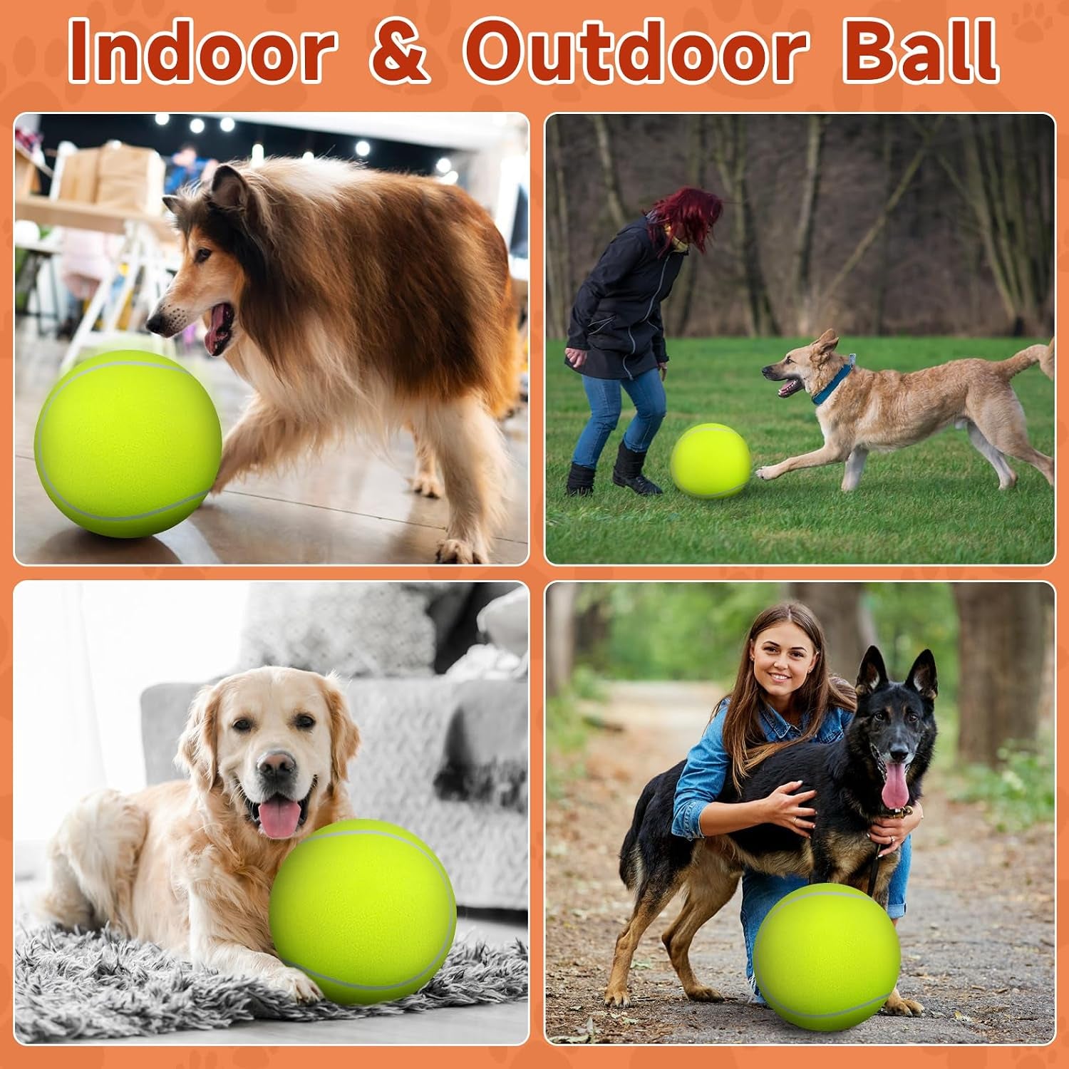 Giant Large Tennis Ball for Dogs: 9.5" Premium Balls for Dog for Outdoor Play Chasing, Big Tennis Ball Dogs Toy, Tennis Ball for Small Medium Large Dogs, Pet Ball Birthday, Yellow